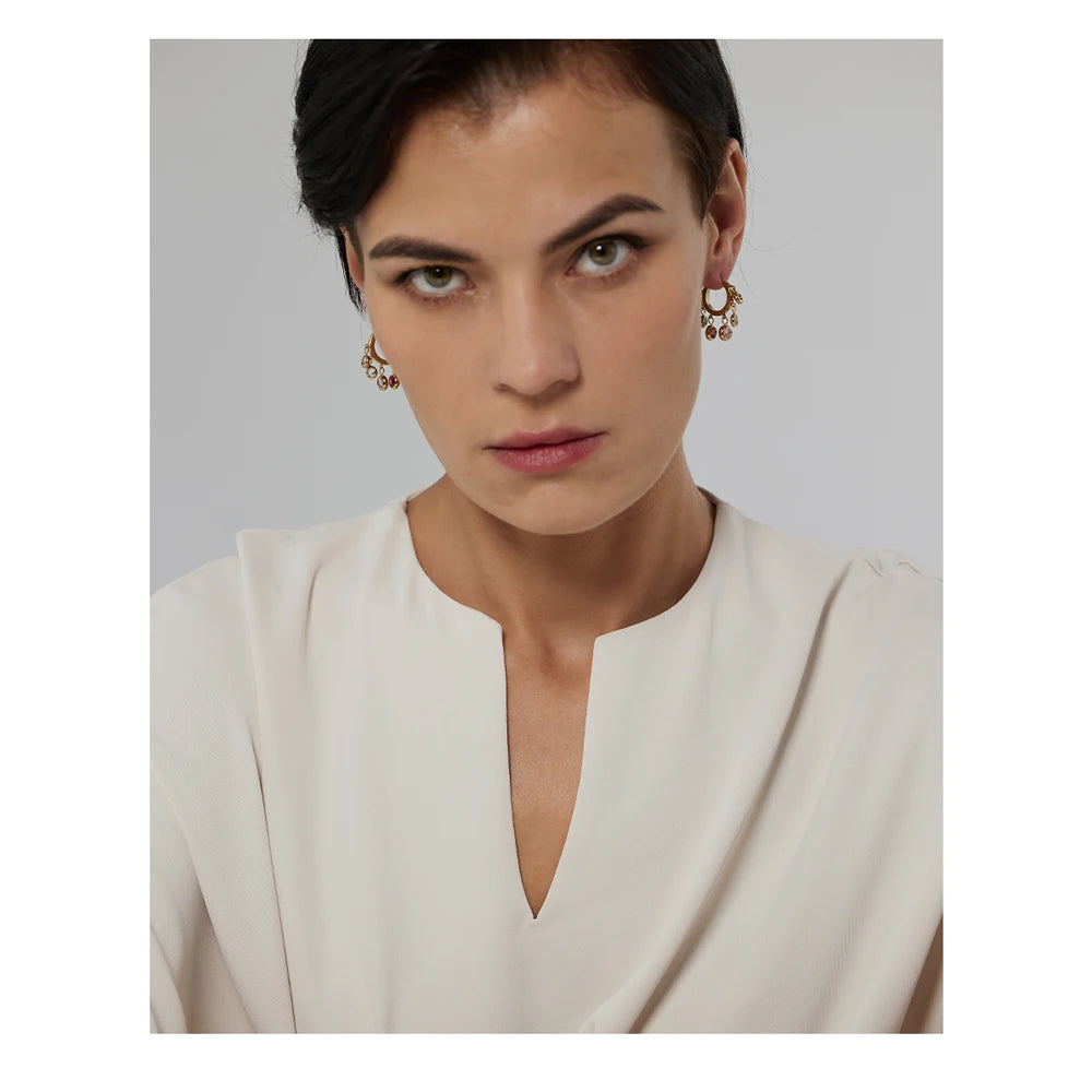 Brinco em Ouro 18k Argola Esferas em Zircônia