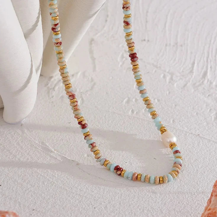 Colar Pedras Naturais e Pérola