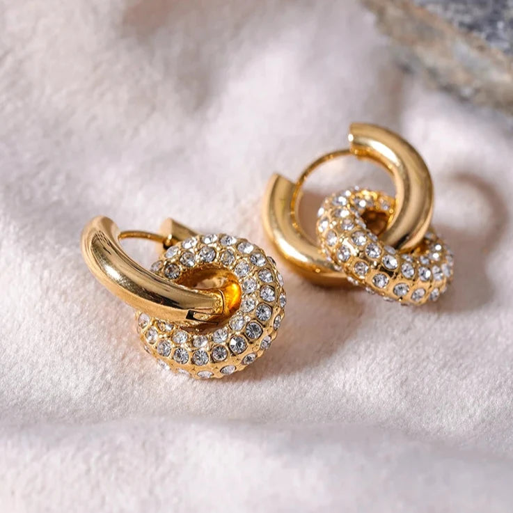 Brinco em Ouro 18k Argola Dupla Cravejado