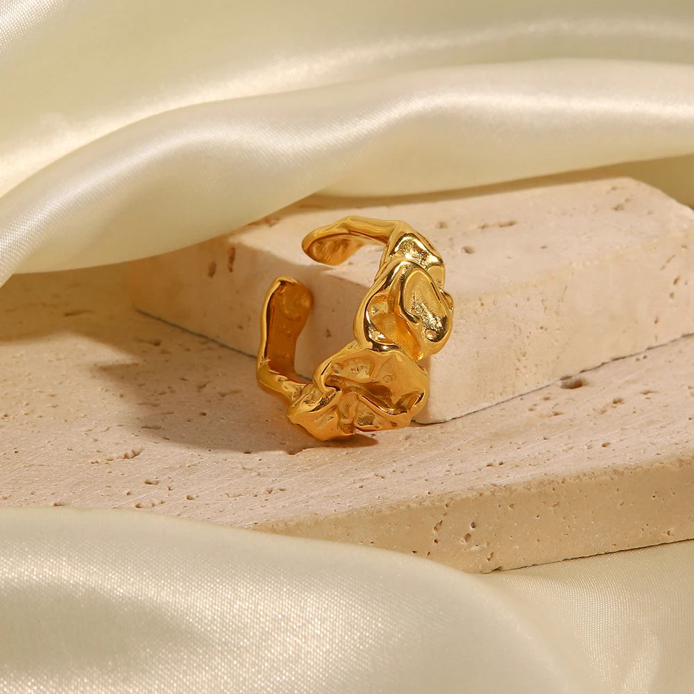 Anel Ajustável Minimalista Textura Lava