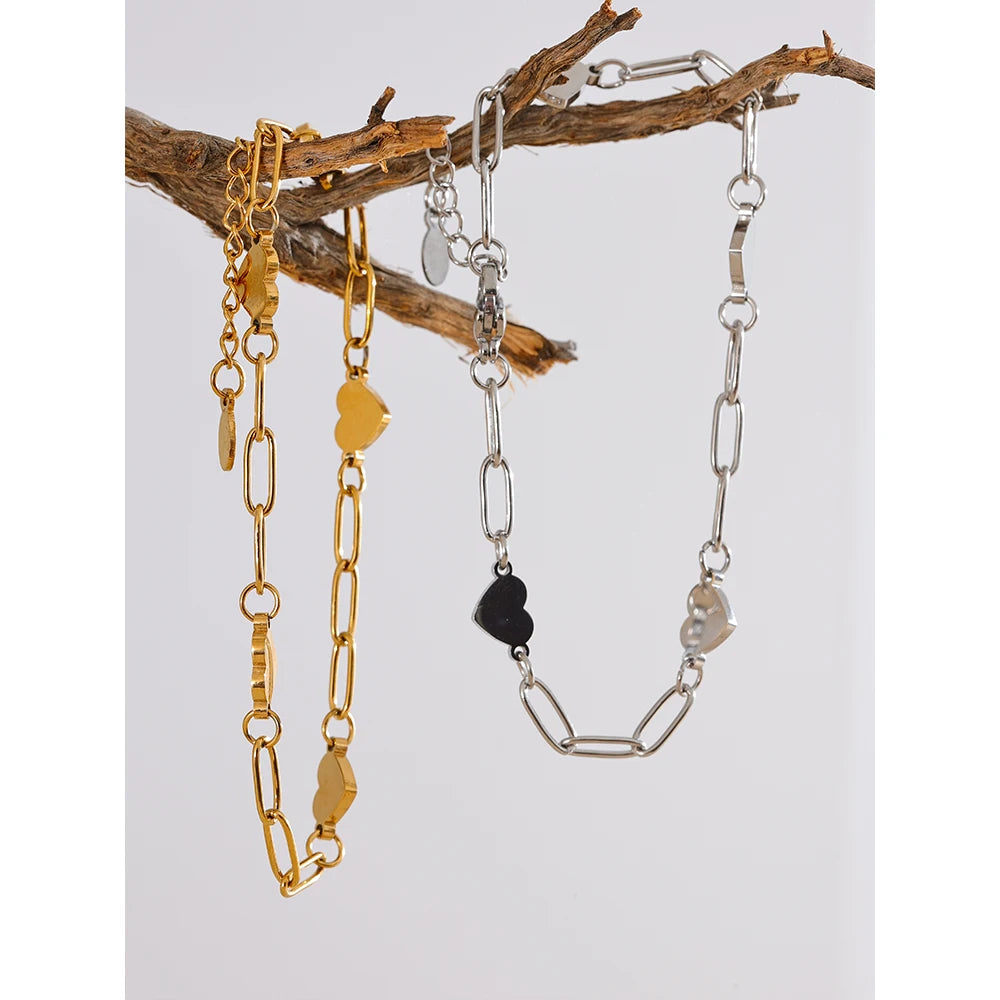 Pulseira Corrente Corações Intercalados