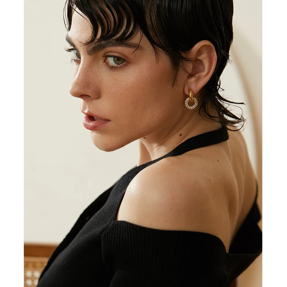 Brinco em Ouro 18k Argola Dupla Cravejado