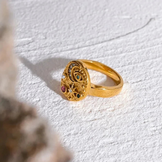 Anel Celeste em Ouro 18k