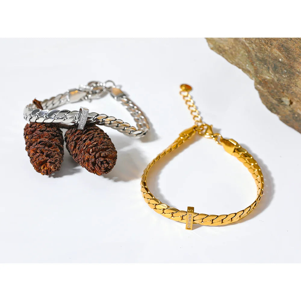 Pulseira Corrente Estilo Cubana Zircônia