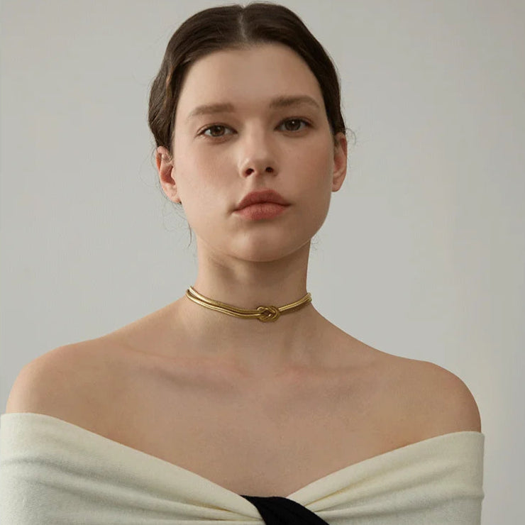 Colar Feminino Banhado Em Ouro 18k Nó Camadas