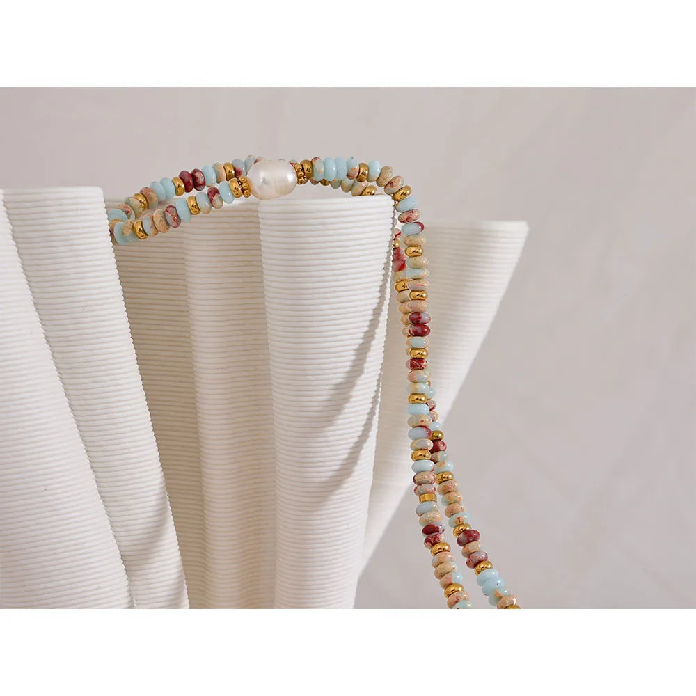 Colar Pedras Naturais e Pérola