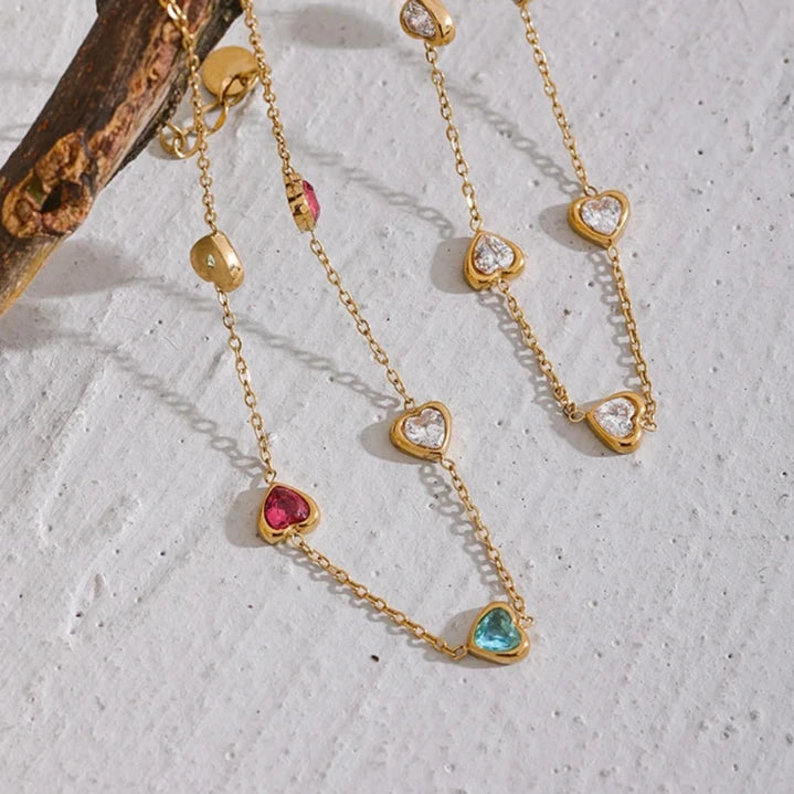 Pulseiras Múltiplos Corações em Zircônia e Ouro 18k