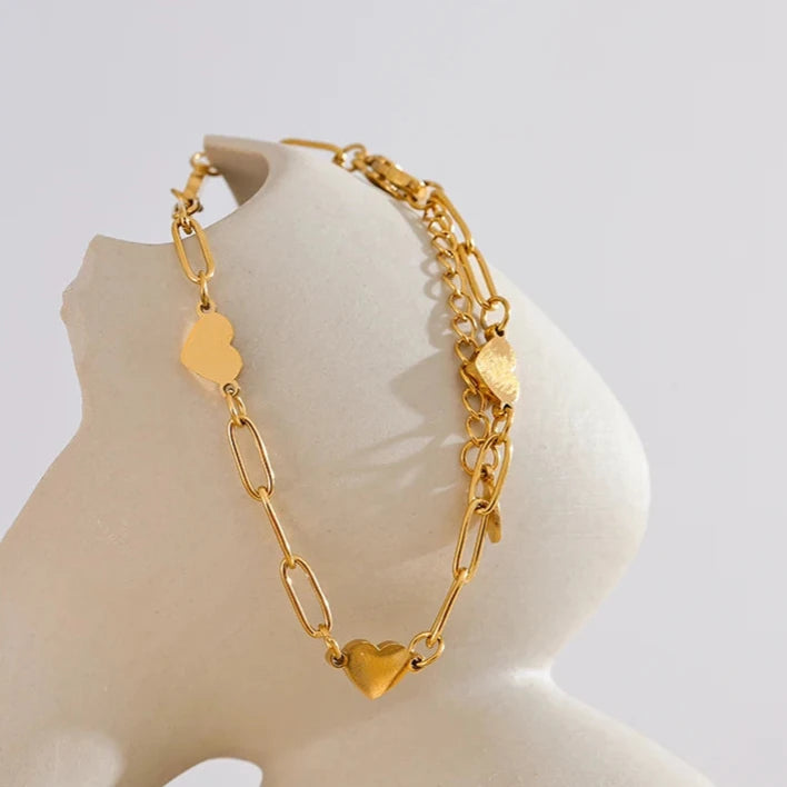 Pulseira Corrente Corações Intercalados