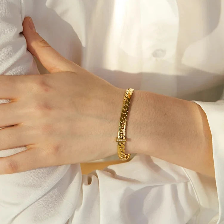 Pulseira Corrente Estilo Cubana Zircônia