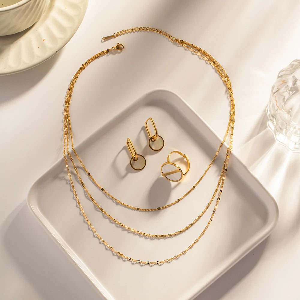 Colar Kit Com 3 Peças Minimalistas em Ouro 18k