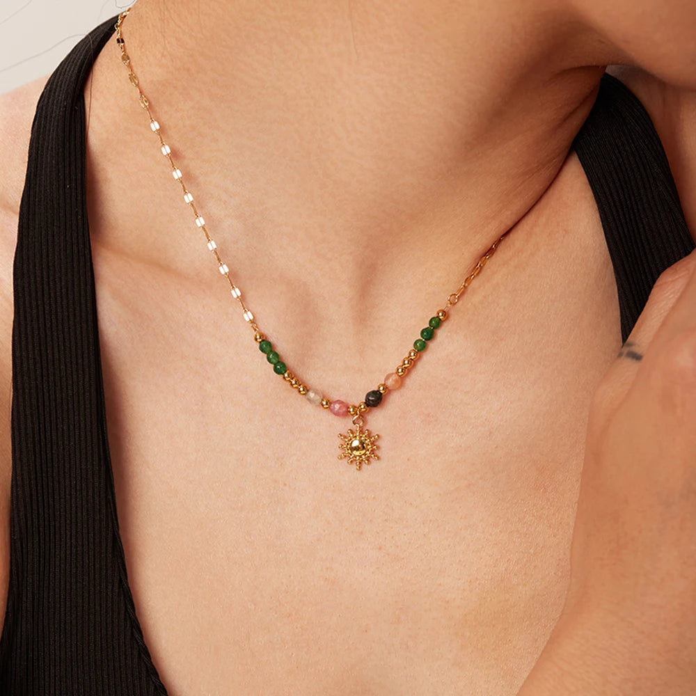 Colar Trend Sol Pedras Naturais