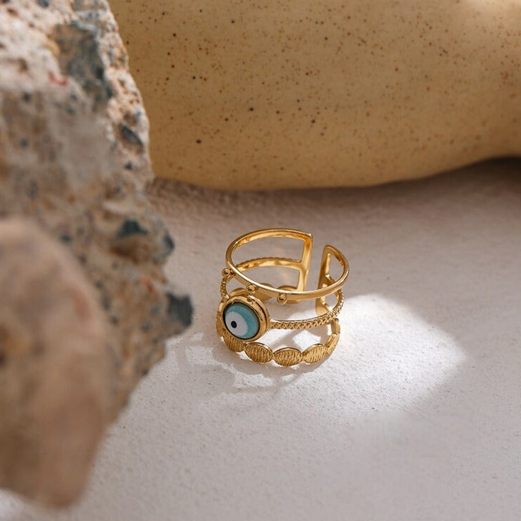 Anel Ajustável Olho Grego em Ouro