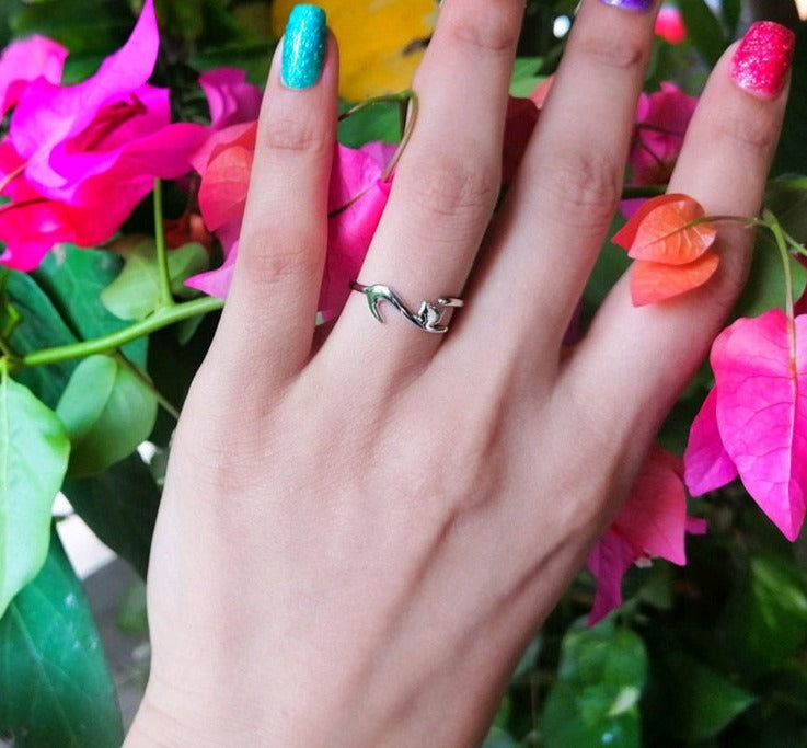 Anel Gatinho Ajustável em Prata 925