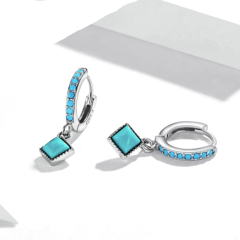 Brinco Turquesa Pendente Quadrado em Prata 925