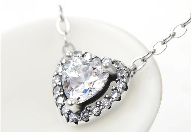 Colar Coração Duplo Zircônia em Prata 925