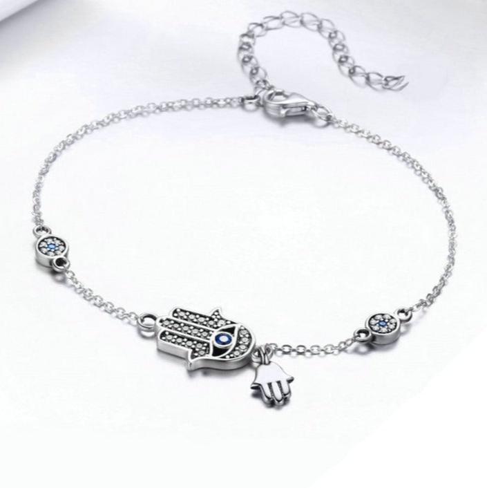 Pulseira Mão de Fátima Olho Grego Zircônia em Prata 925