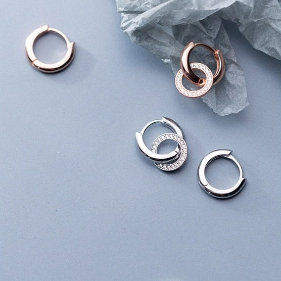 Brinco Dupla Argola Cravejado em Prata 925