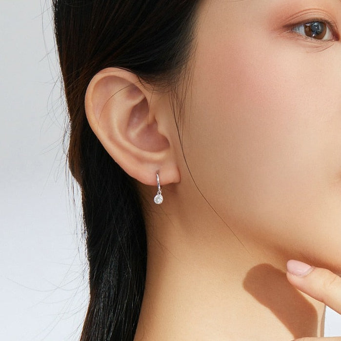 Brinco Pendente Redondo Zircônia em Prata 925