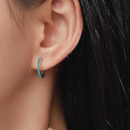 Brinco Redondo Turquesa em Prata 925