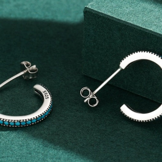Brinco Redondo Turquesa em Prata 925