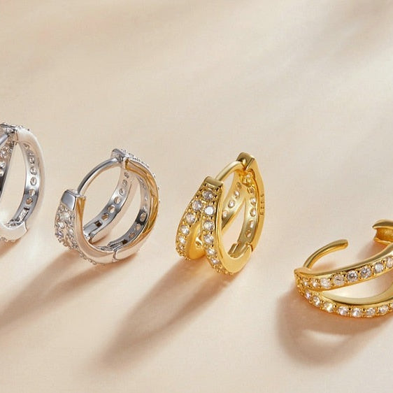 Brinco Dupla Argola Zircônia em Prata 925