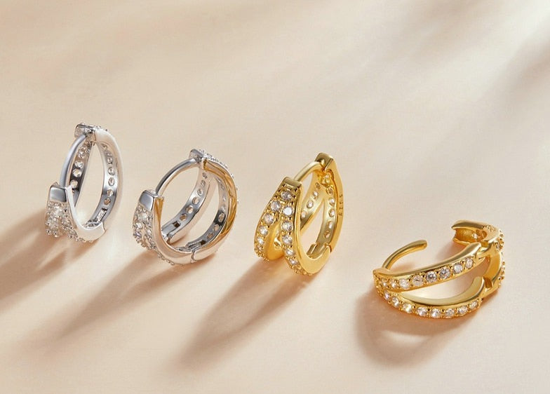 Brinco Dupla Argola Zircônia em Prata 925