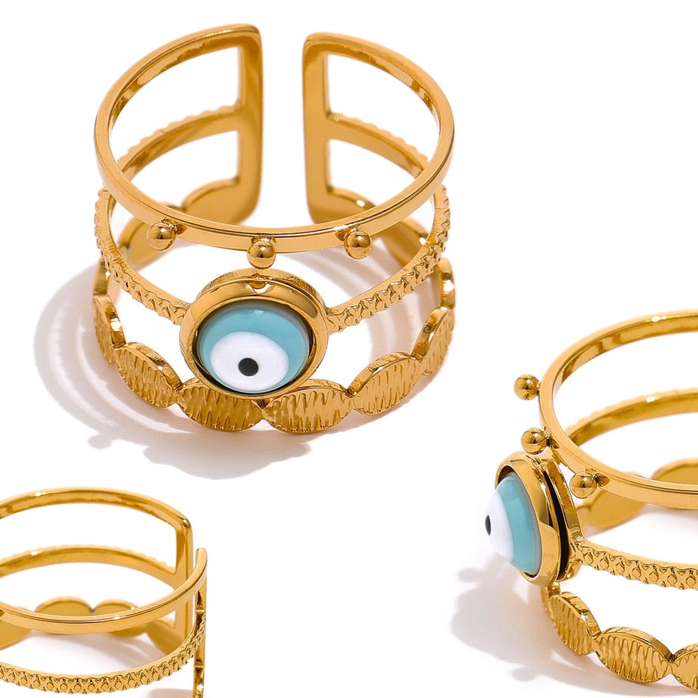 Anel Ajustável Olho Grego em Ouro
