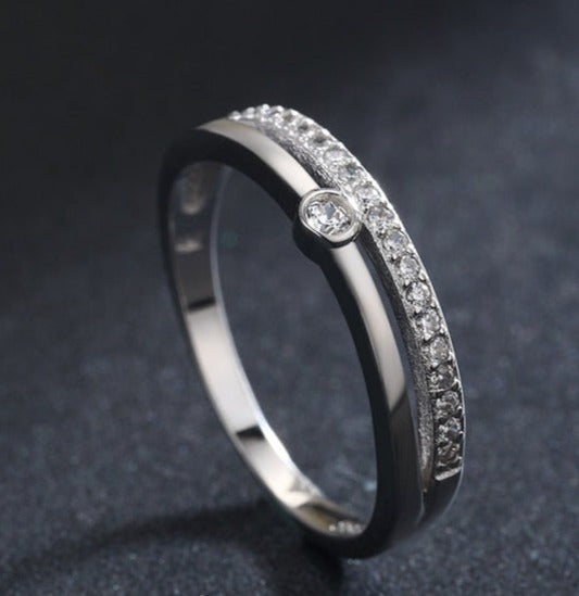 Anel Duplo Zircônia em Prata 925