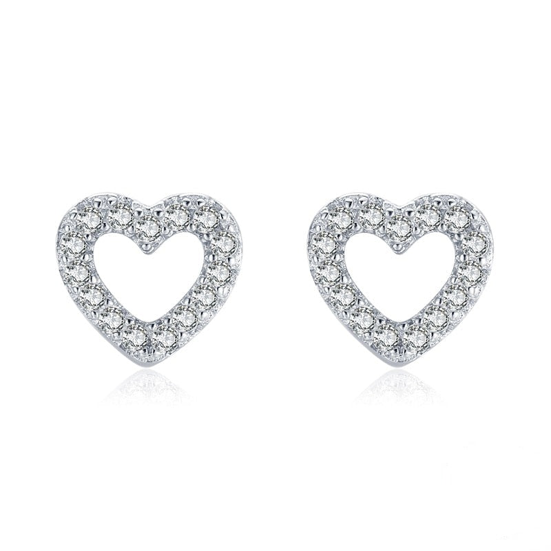Brinco Coração Romântico Zircônia em Prata 925