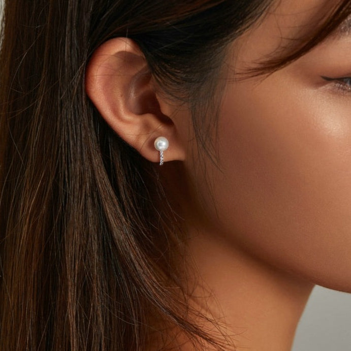 Brinco Fivela Pérola e Zircônia em Prata 925