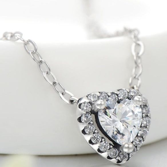 Colar Coração Duplo Zircônia em Prata 925