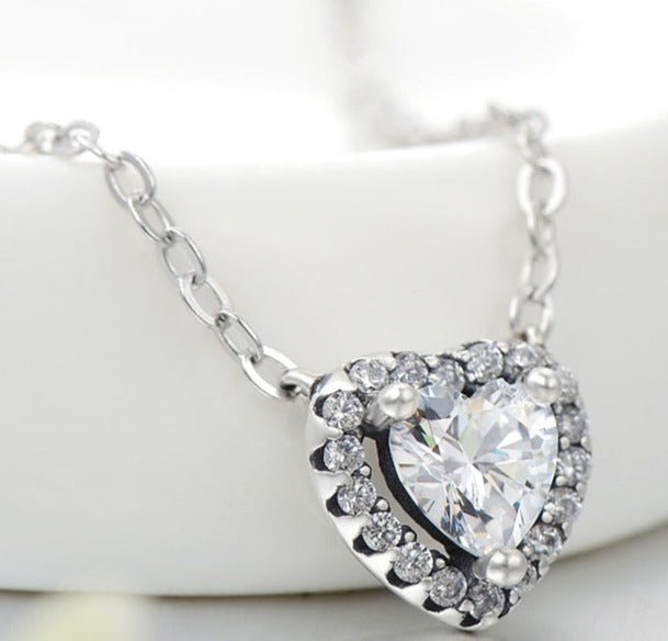 Colar Coração Duplo Zircônia em Prata 925