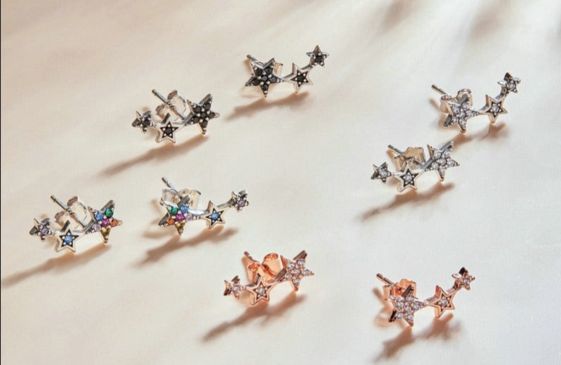 Brinco Triplo Estrela em Prata 925