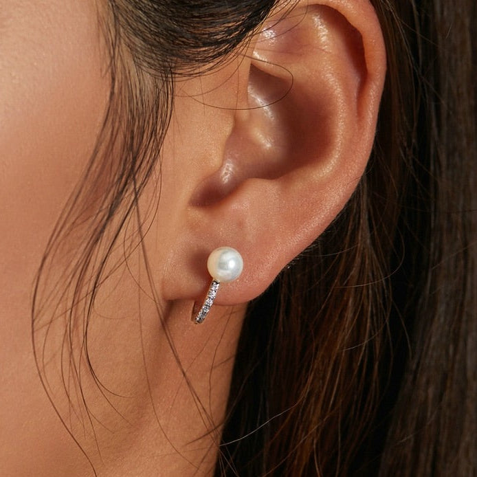 Brinco Fivela Pérola e Zircônia em Prata 925