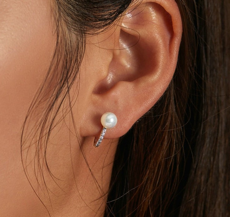 Brinco Fivela Pérola e Zircônia em Prata 925