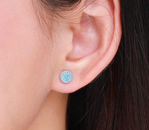 Brinco Pontos Turquesa Redondo em Prata 925