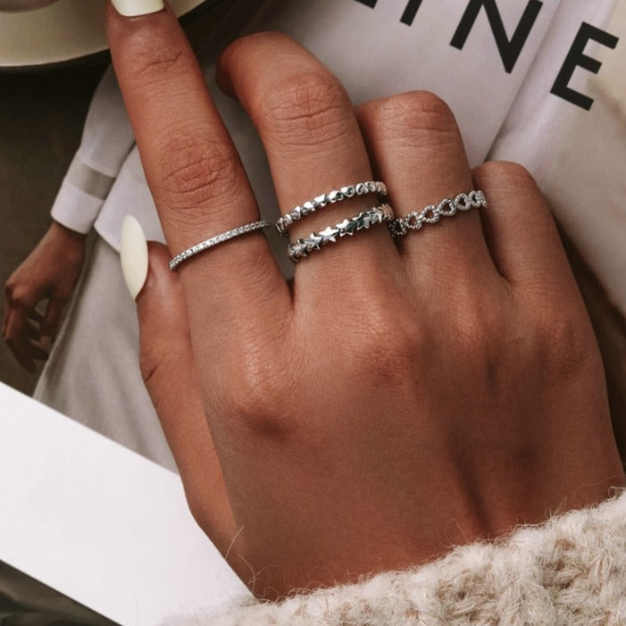 Anel Corações Intercalados em Prata 925