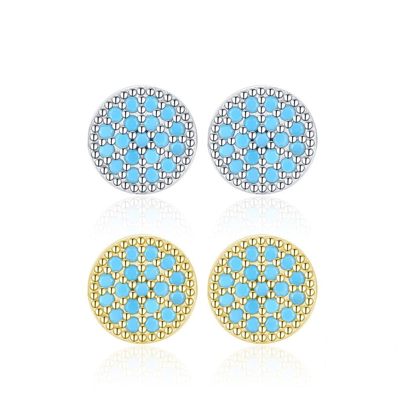 Brinco Pontos Turquesa Redondo em Prata 925