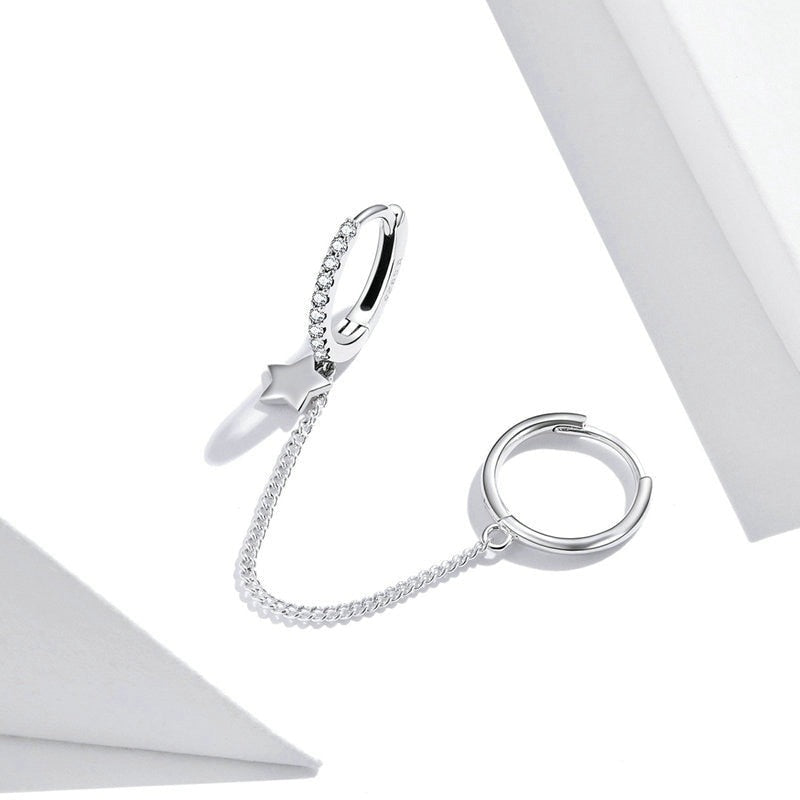 Brinco Estrela Com Corrente em Prata 925