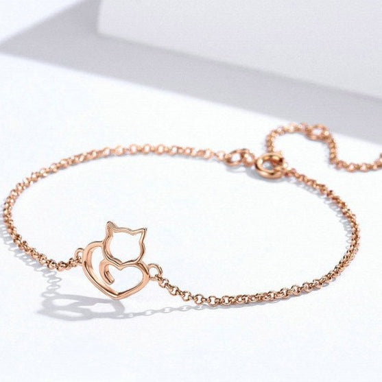 Pulseira Gatinho Coração em Prata 925