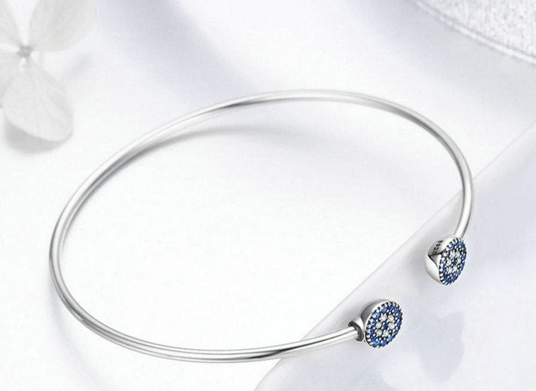 Pulseira Bracelete Aberto Olho Grego em Prata 925