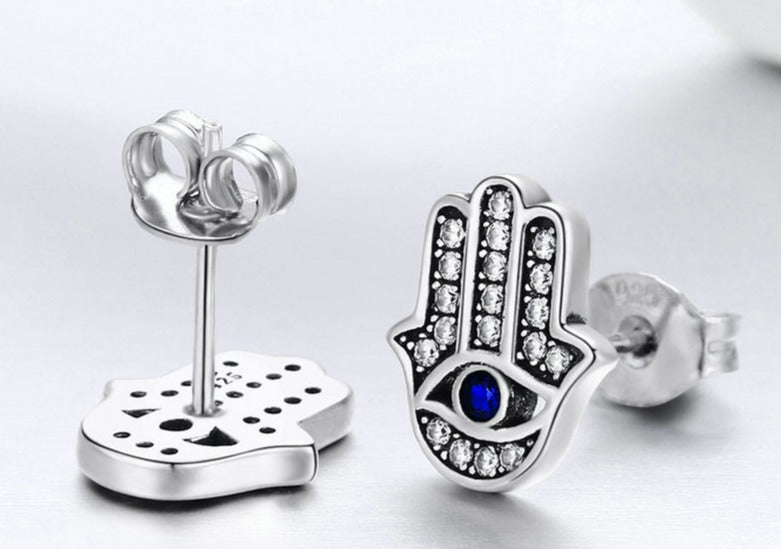 Brinco Mão de Fátima Olho Grego em Prata 925