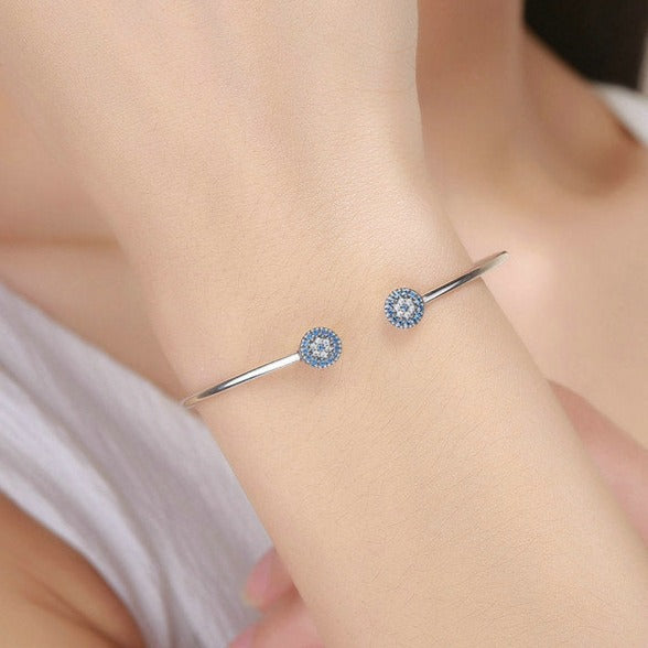Pulseira Bracelete Aberto Olho Grego em Prata 925
