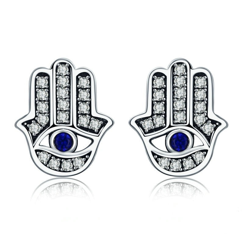 Brinco Mão de Fátima Olho Grego em Prata 925