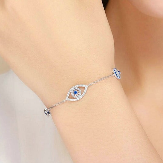 Pulseira Olho Grego Zircônia Azul em Prata 925