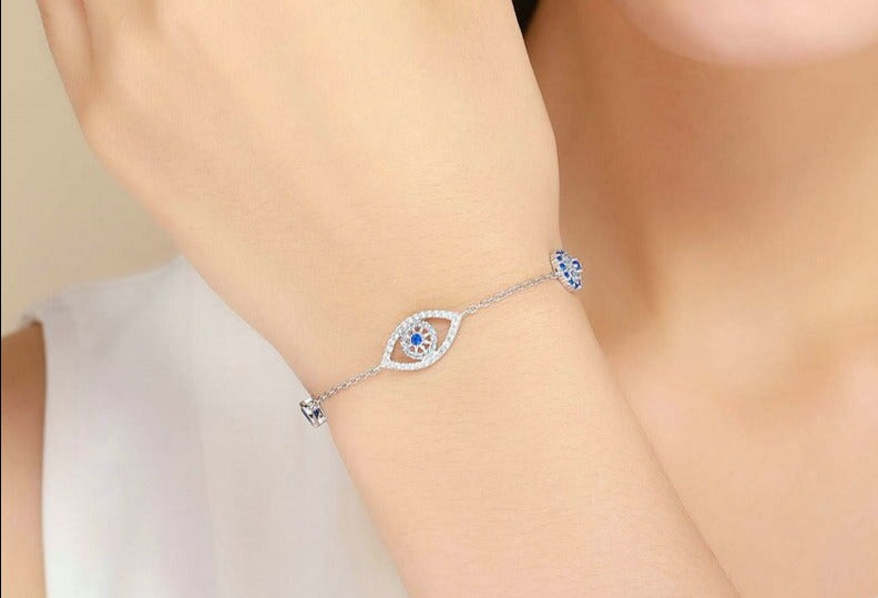 Pulseira Olho Grego Zircônia Azul em Prata 925