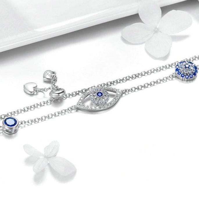 Pulseira Olho Grego Zircônia Azul em Prata 925