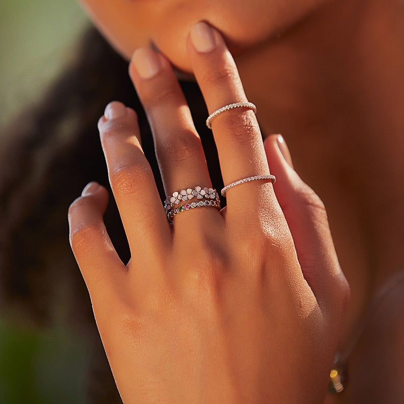 Anel Flor Delicada Rosa em Prata 925