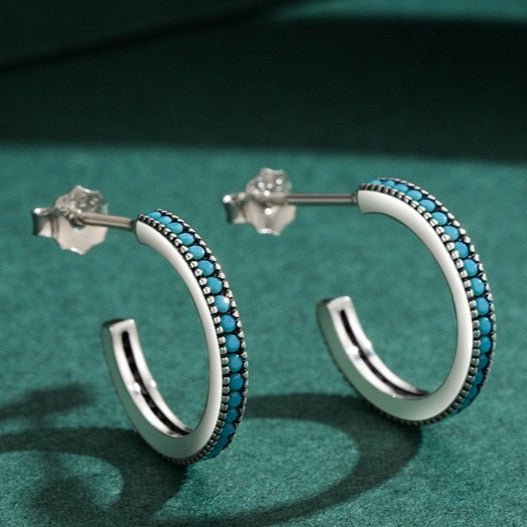 Brinco Redondo Turquesa em Prata 925