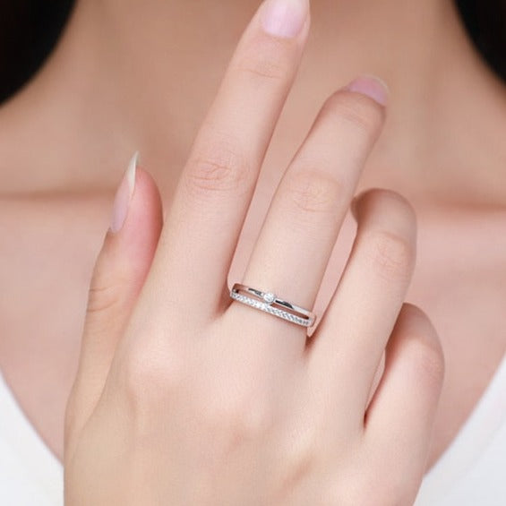 Anel Duplo Zircônia em Prata 925